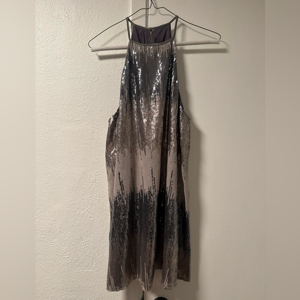 Show Me Your MuMu Silver and Black Sequin One-Shoulder Dress